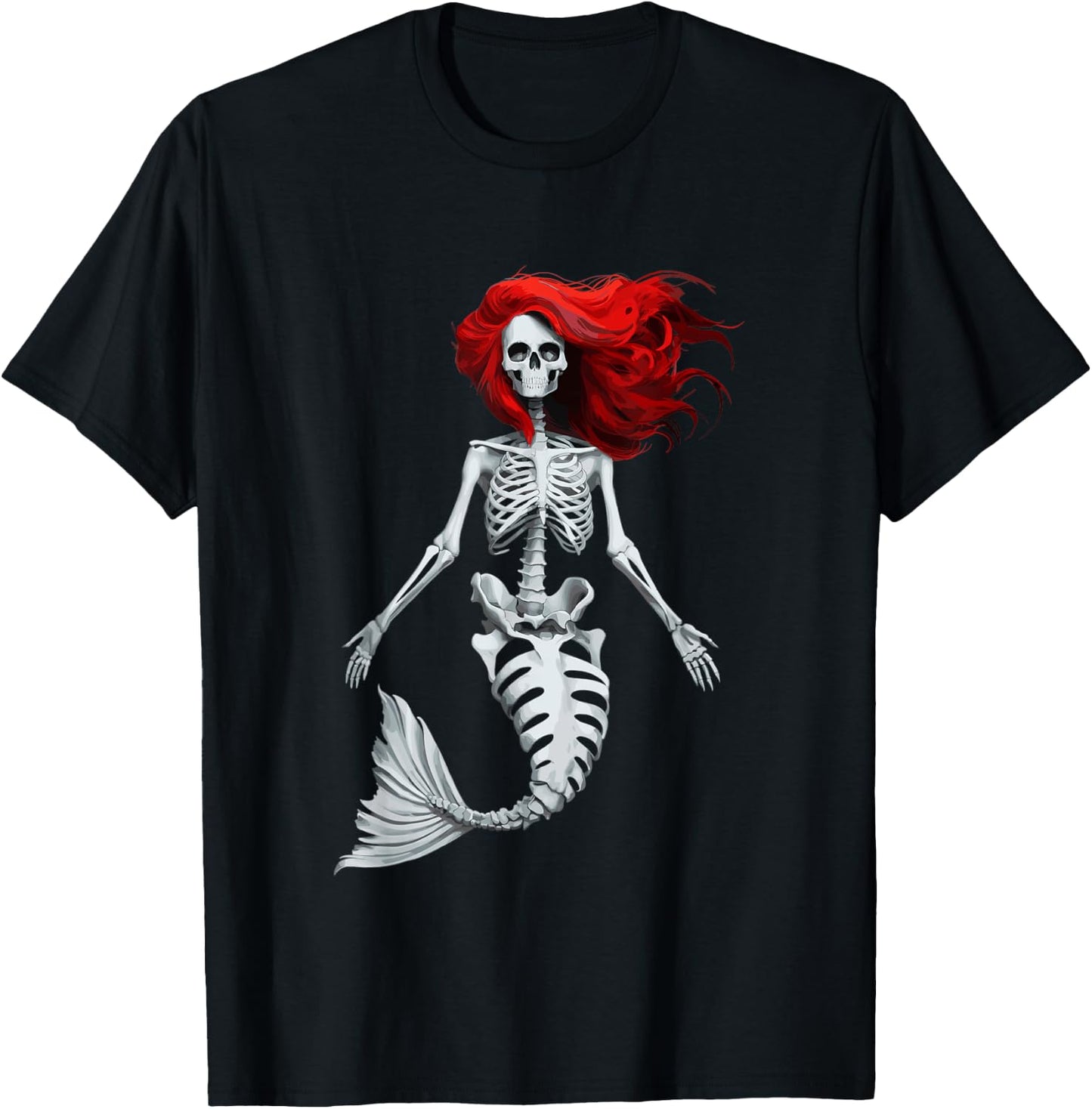 Skeleton Mermaid Halloween T-Shirt - T-Shirt | Black