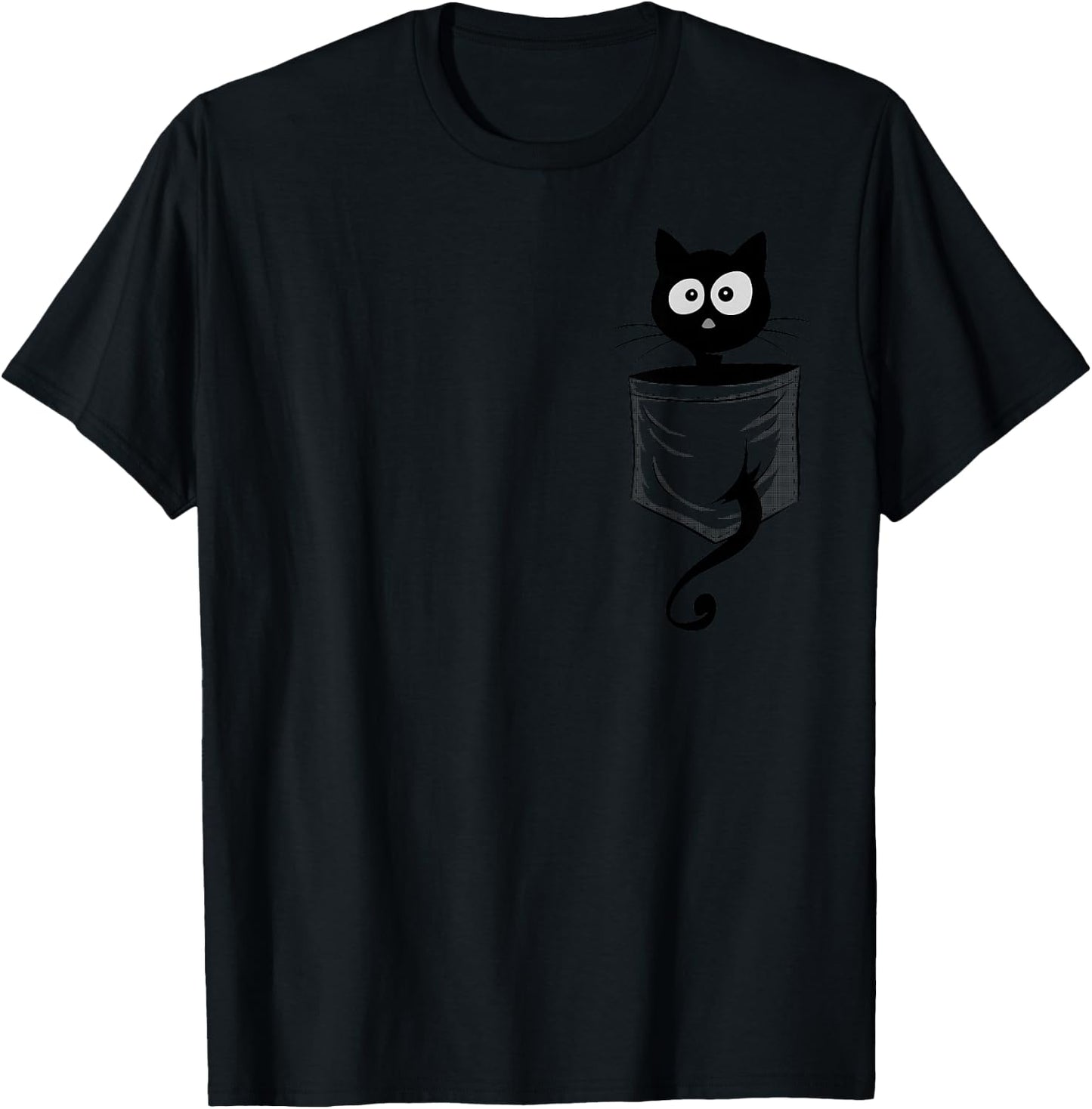 For Cat-Lover Cute Staring Black Cat Kitty In Pocket T-Shirt - T-Shirt | Black