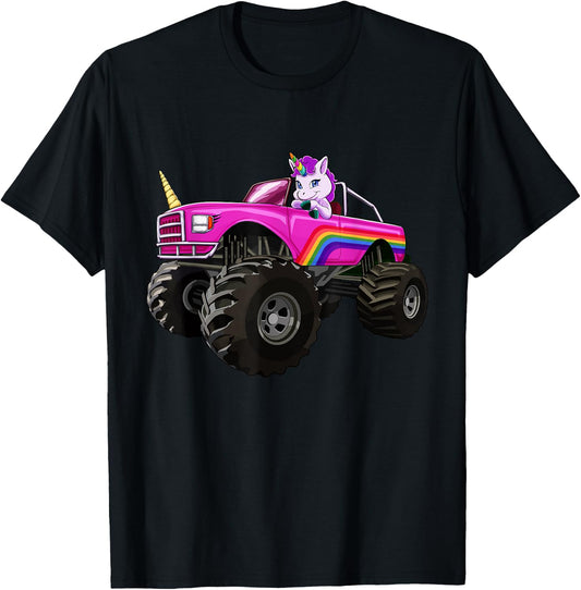 Monster Truck Unicorn T Shirt Women Kids Girl Party Gift T-Shirt - T-Shirt | Black