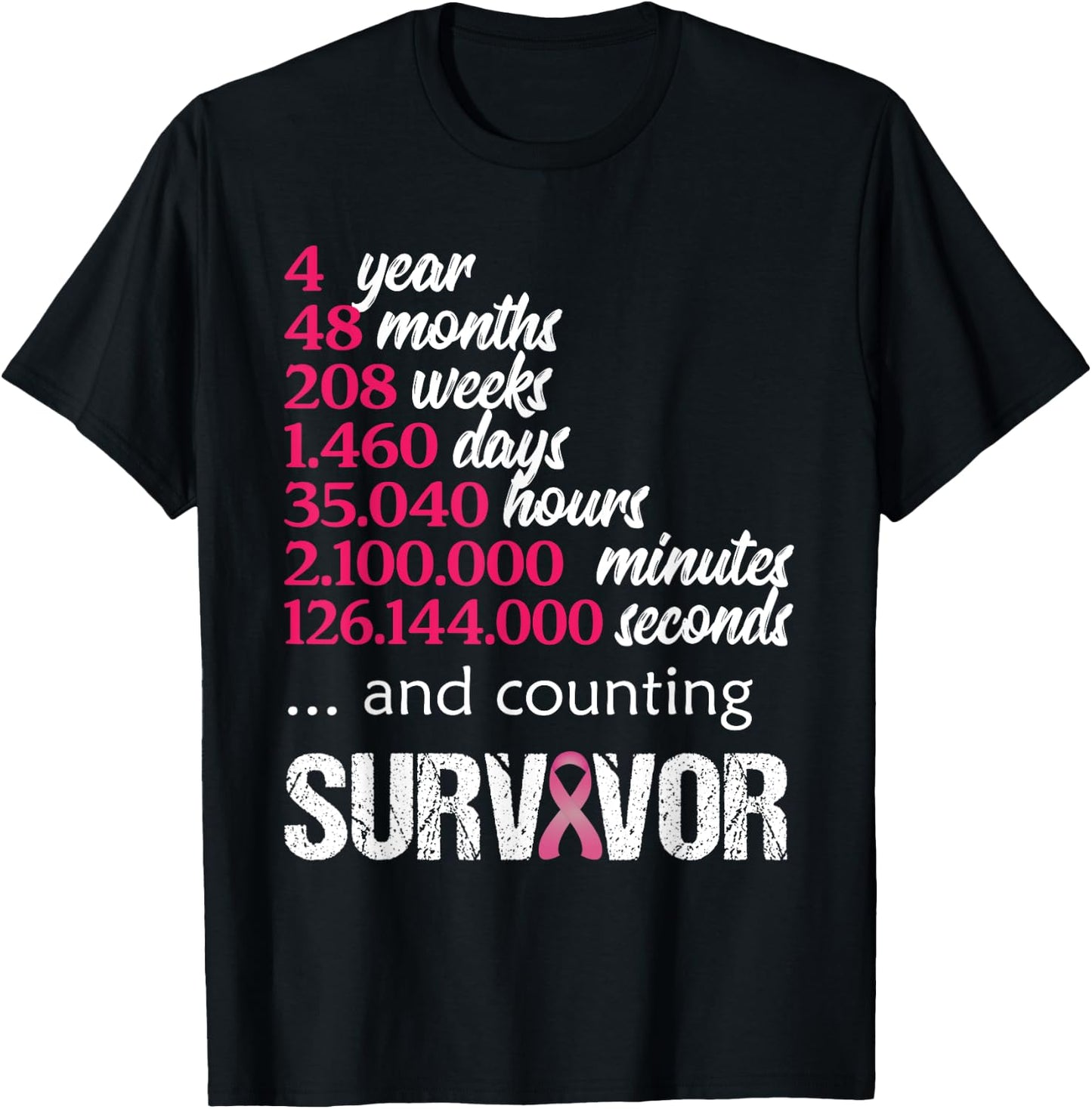Four 4 Year Survivor Breast Cancer Shirt Awareness Gift 2018 T-Shirt - T-Shirt | Black