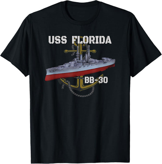 USS Florida BB-30 Battleship American WW1 Warship Veterans T-Shirt - T-Shirt | Black