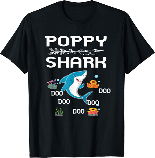 Poppy Shark Shirt Fathers Day Gift For Poppy T-Shirt - T-Shirt | Black