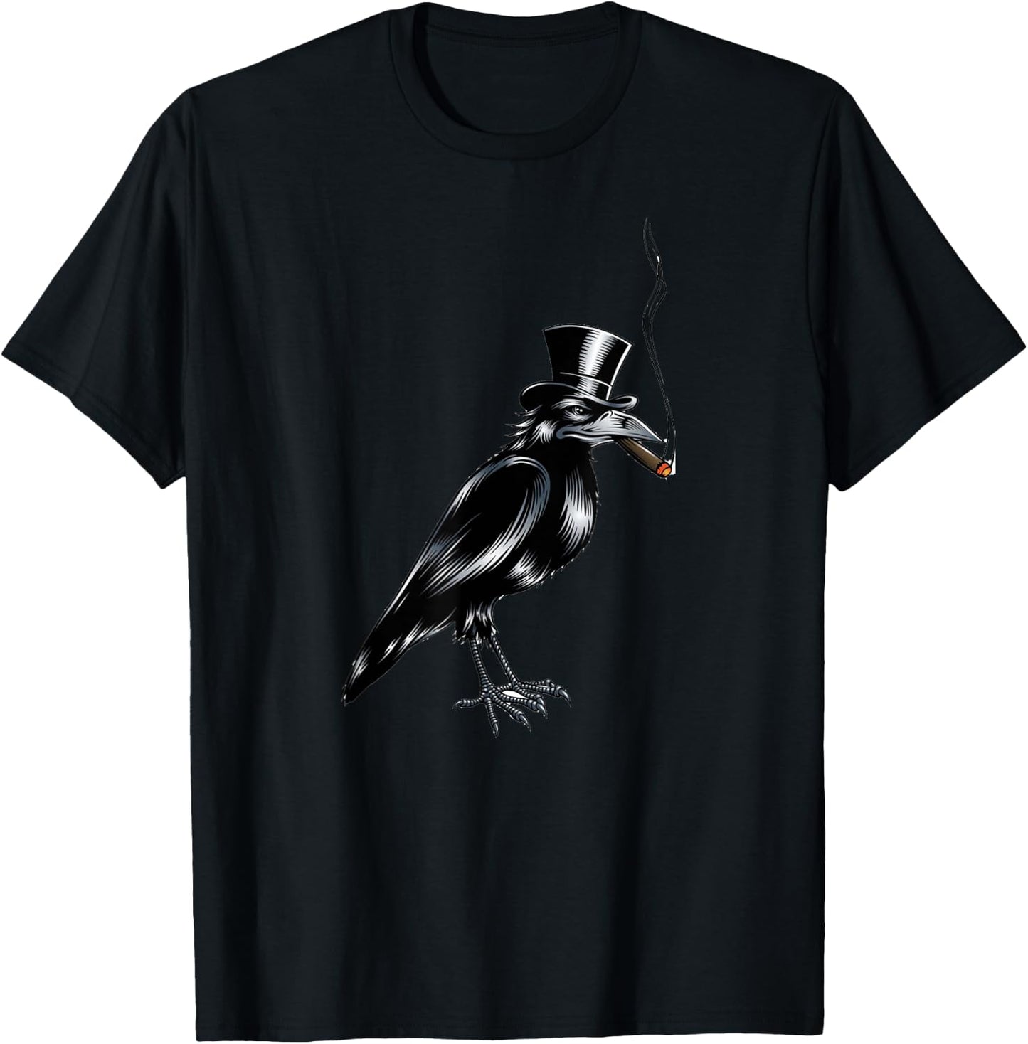Black Crow Top Hat Smoking Cigar Graphic Art T-Shirt - T-Shirt | Black