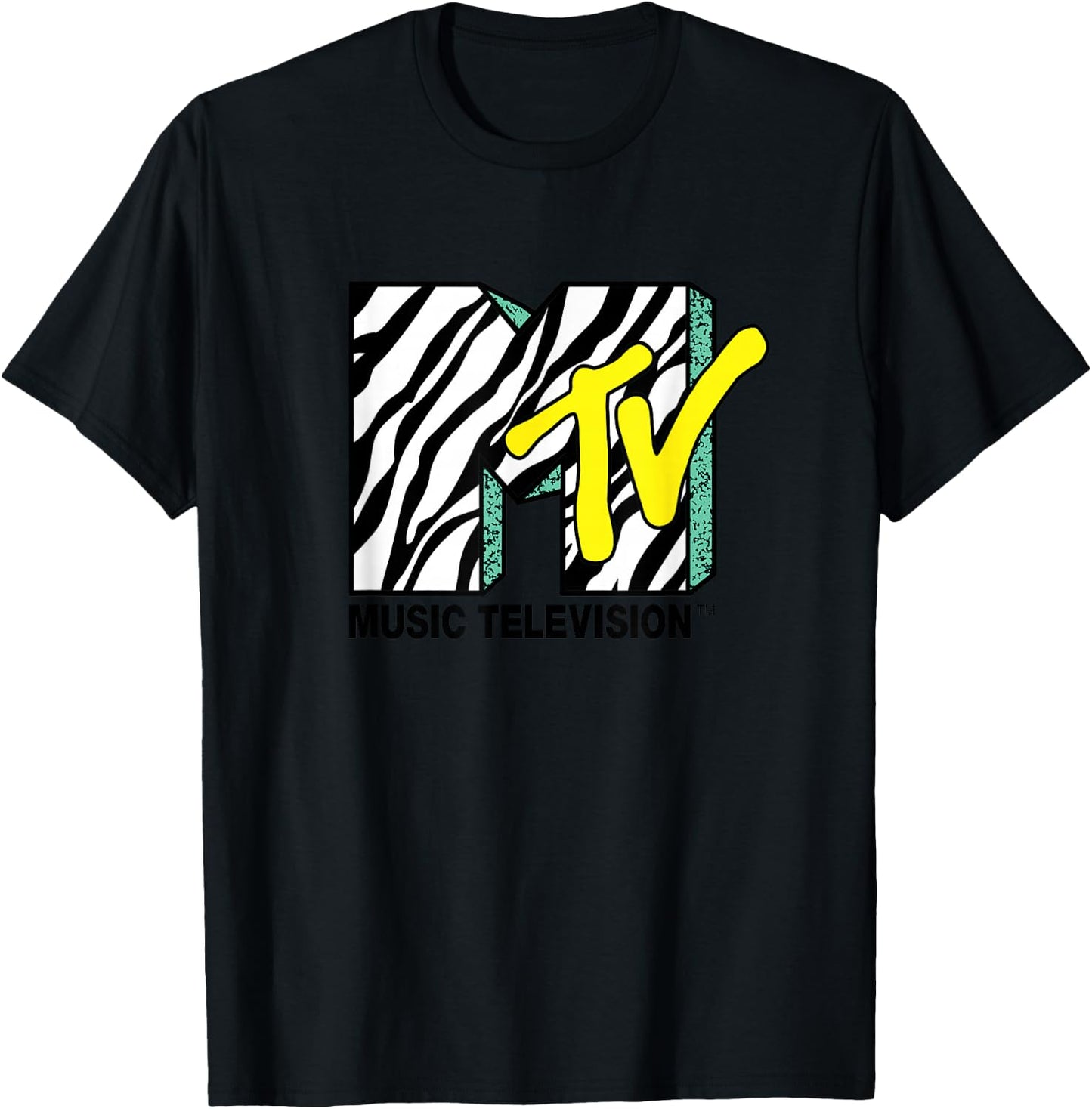 Mtv Logo With Zebra Treatment With Yellow Color Fill T-Shirt - T-Shirt | Black
