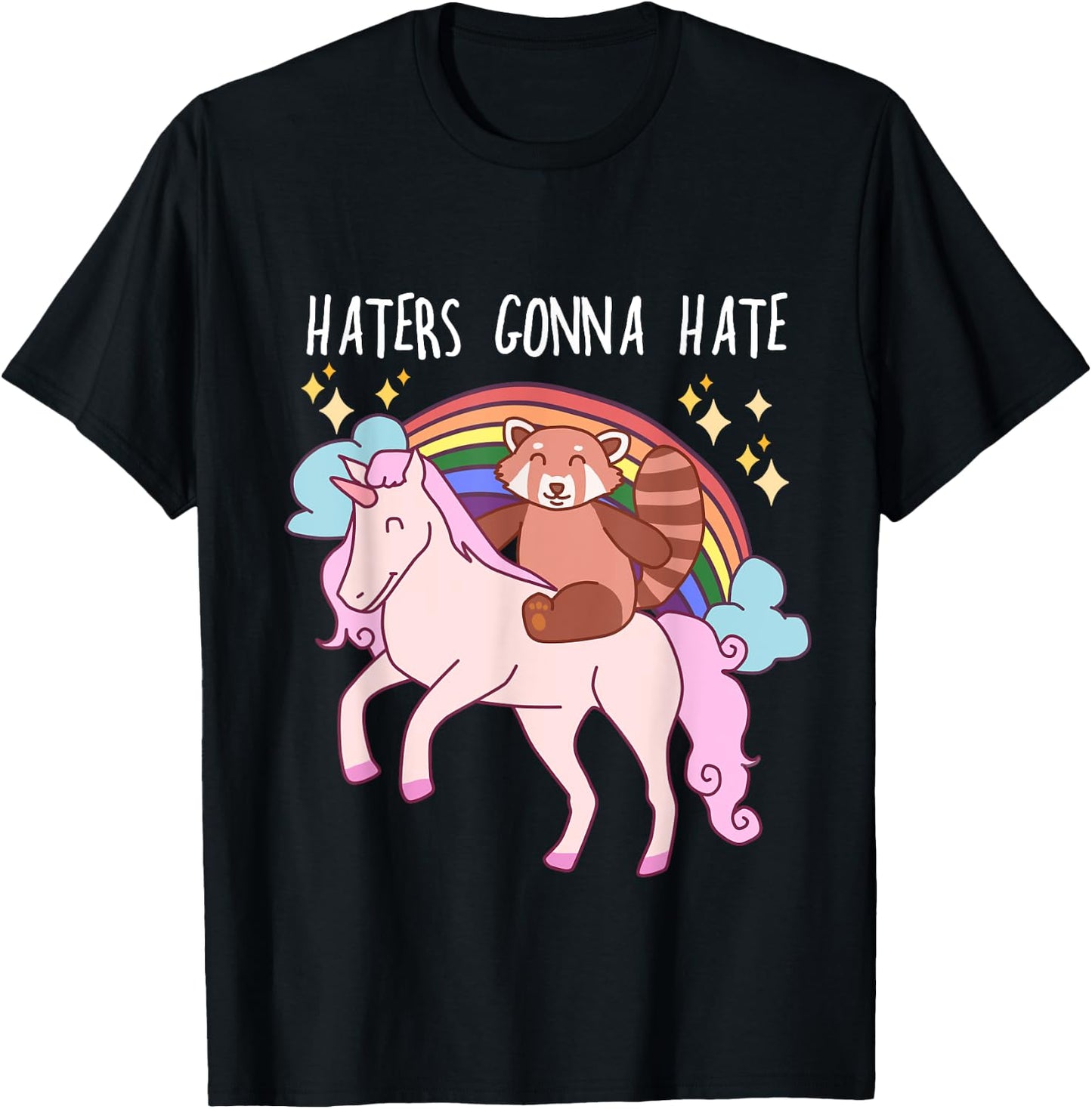 Haters Gonna Hate Funny Red Panda Riding Unicorn T-Shirt - T-Shirt | Black