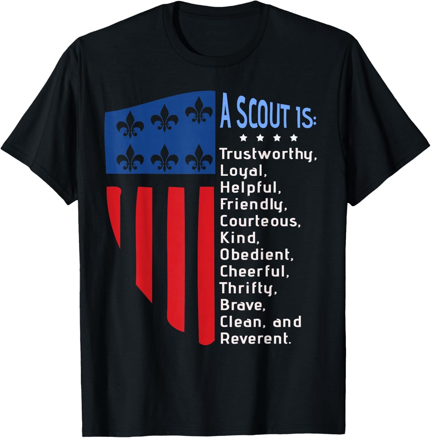 Scouting Law, US America Flag Scouting Law Gift T-Shirt - T-Shirt | Black