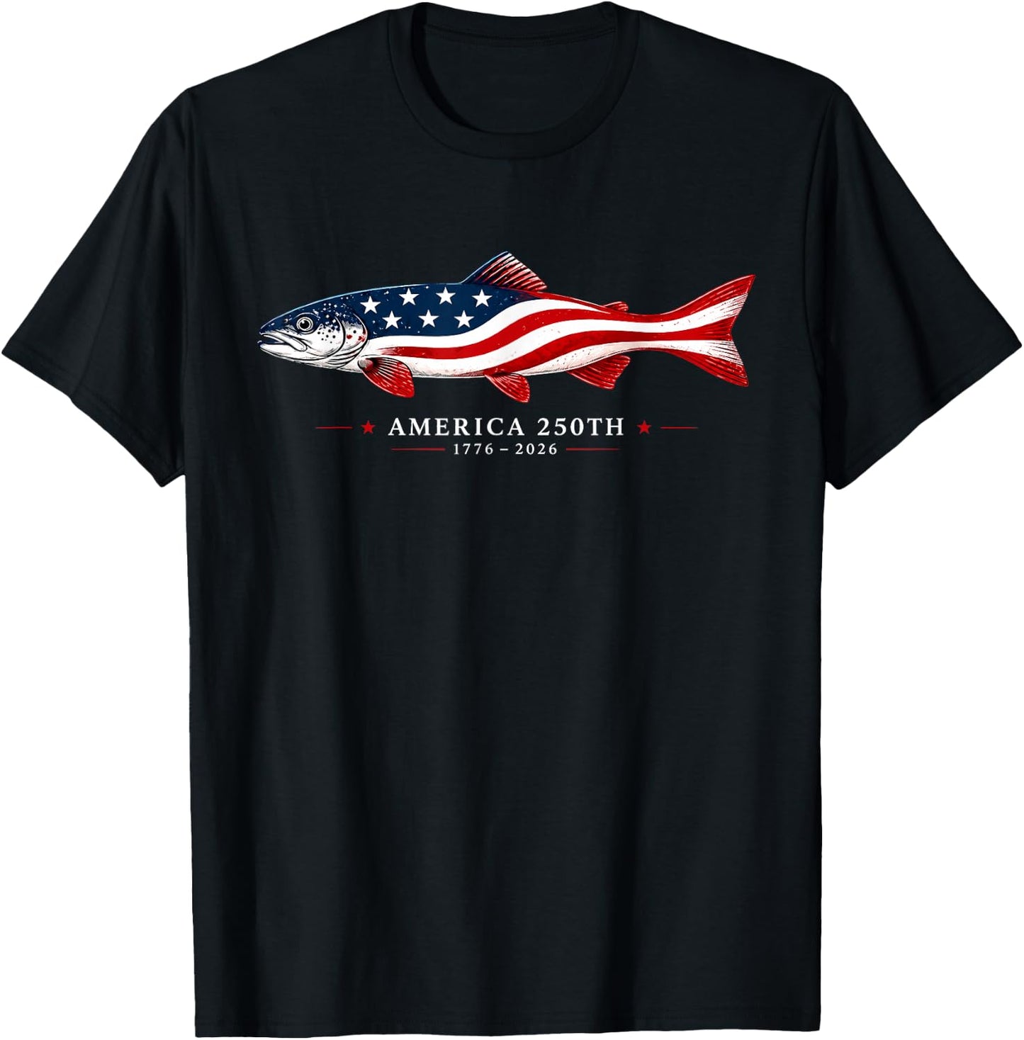 America 250th 1776 2026 USA Flag Fishing Patriotic T-Shirt - T-Shirt | Black