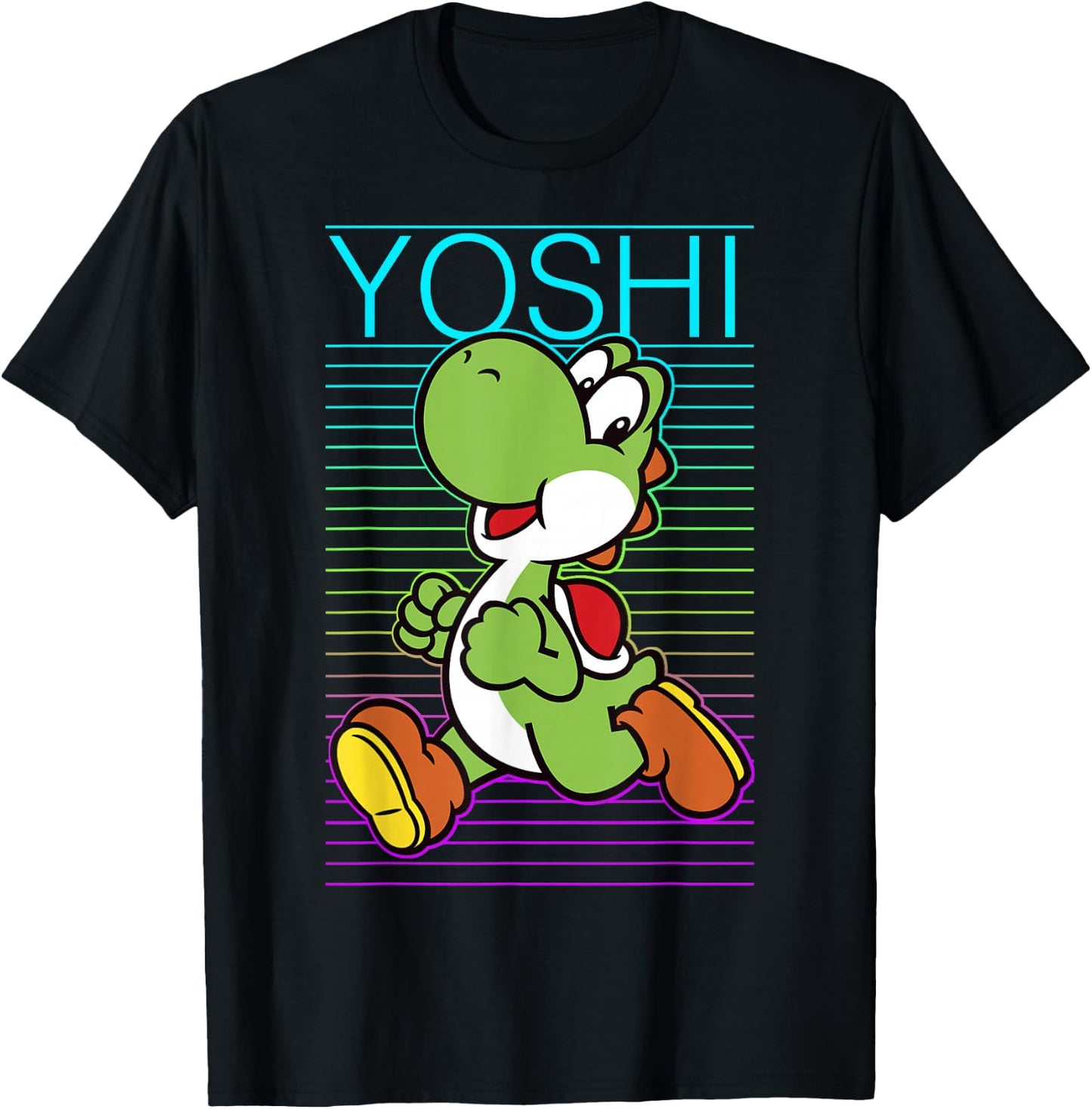 Super Mario Yoshi Retro Gradient Fade Poster T-Shirt - T-Shirt | Black