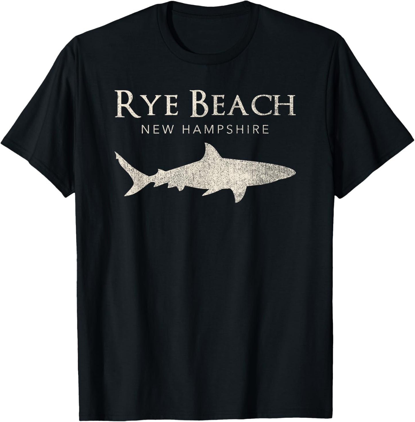 Retro Rye Beach NH Shark T-Shirt - T-Shirt | Black