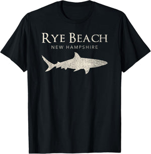 Retro Rye Beach NH Shark T-Shirt - T-Shirt | Black