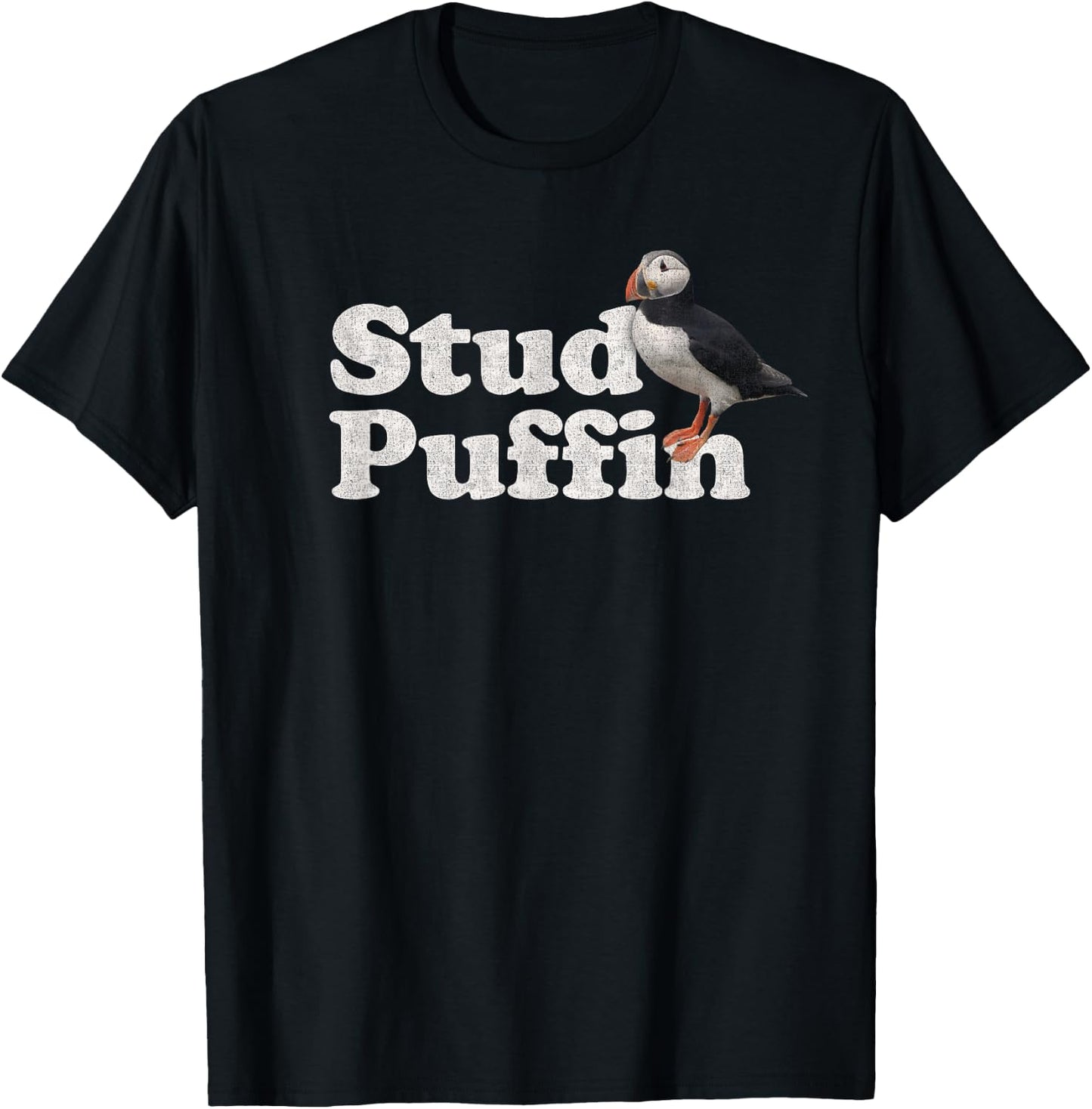 Stud Puffin - Retro Vintage Style - Black - -Adults - Short Sleeve - Classic Fit - Cotton Blend - Small T-Shirt - T-Shirt | Black