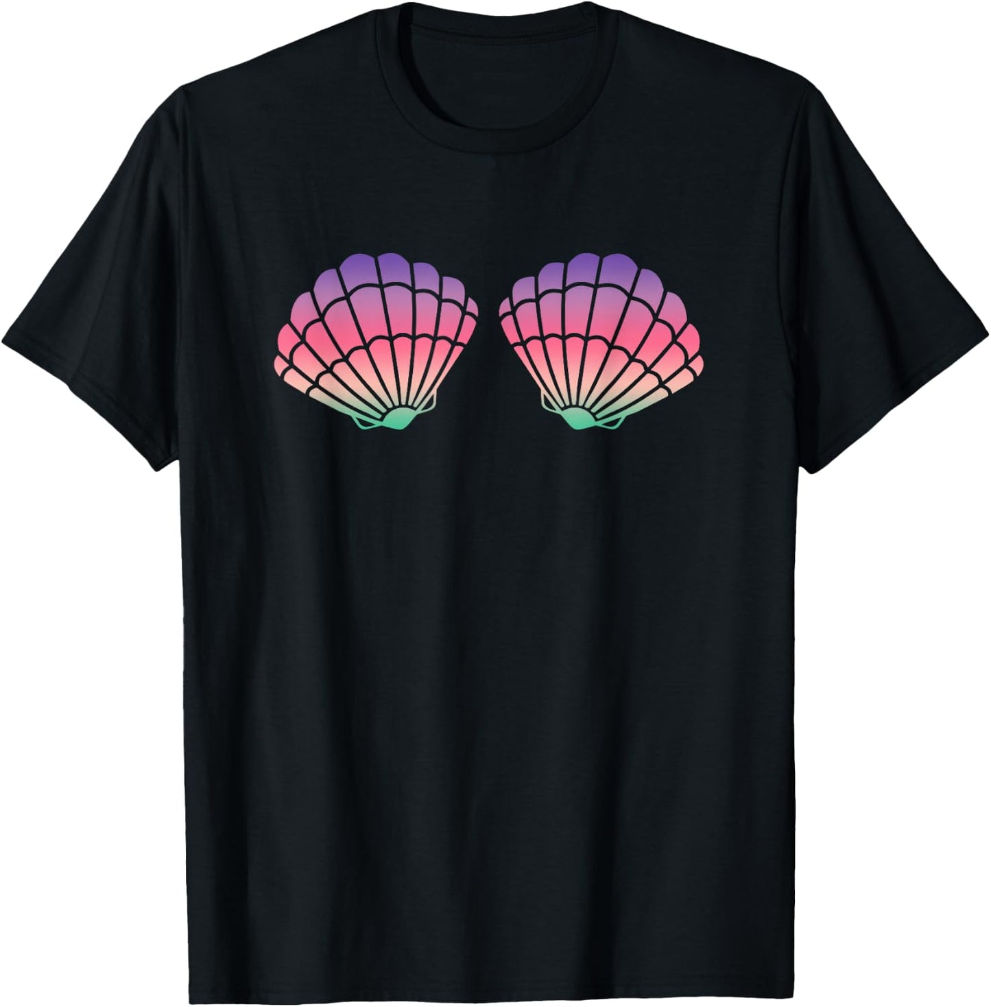 Mermaid Clam Shell Bra For Girls Purple Rainbow Seashells T-Shirt - T-Shirt | Black