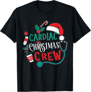 Cardiac Christmas Crew Cardiology Stethoscope Nurse Xmas T-Shirt - T-Shirt | Black