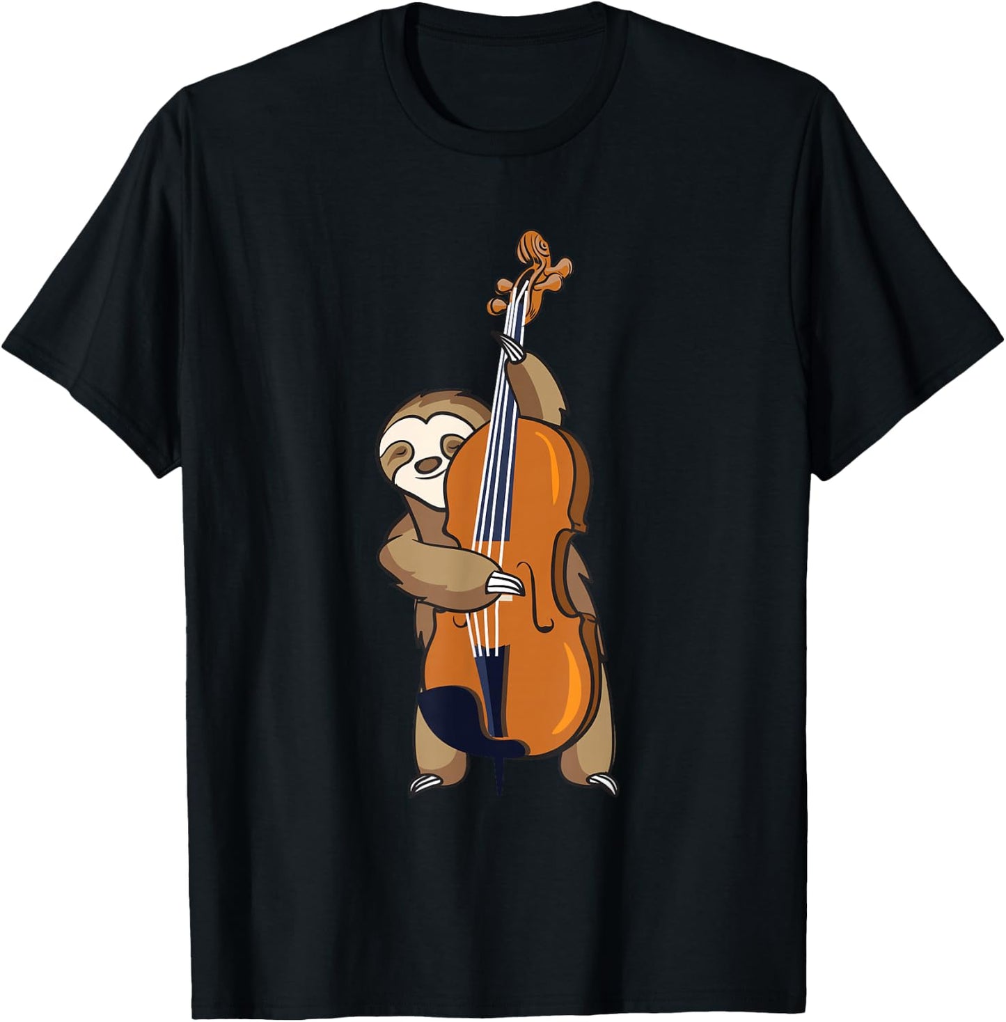Jazz Sloth Playing Upright Bass T Shirt Cool Musician Gifts T-Shirt - T-Shirt | Black