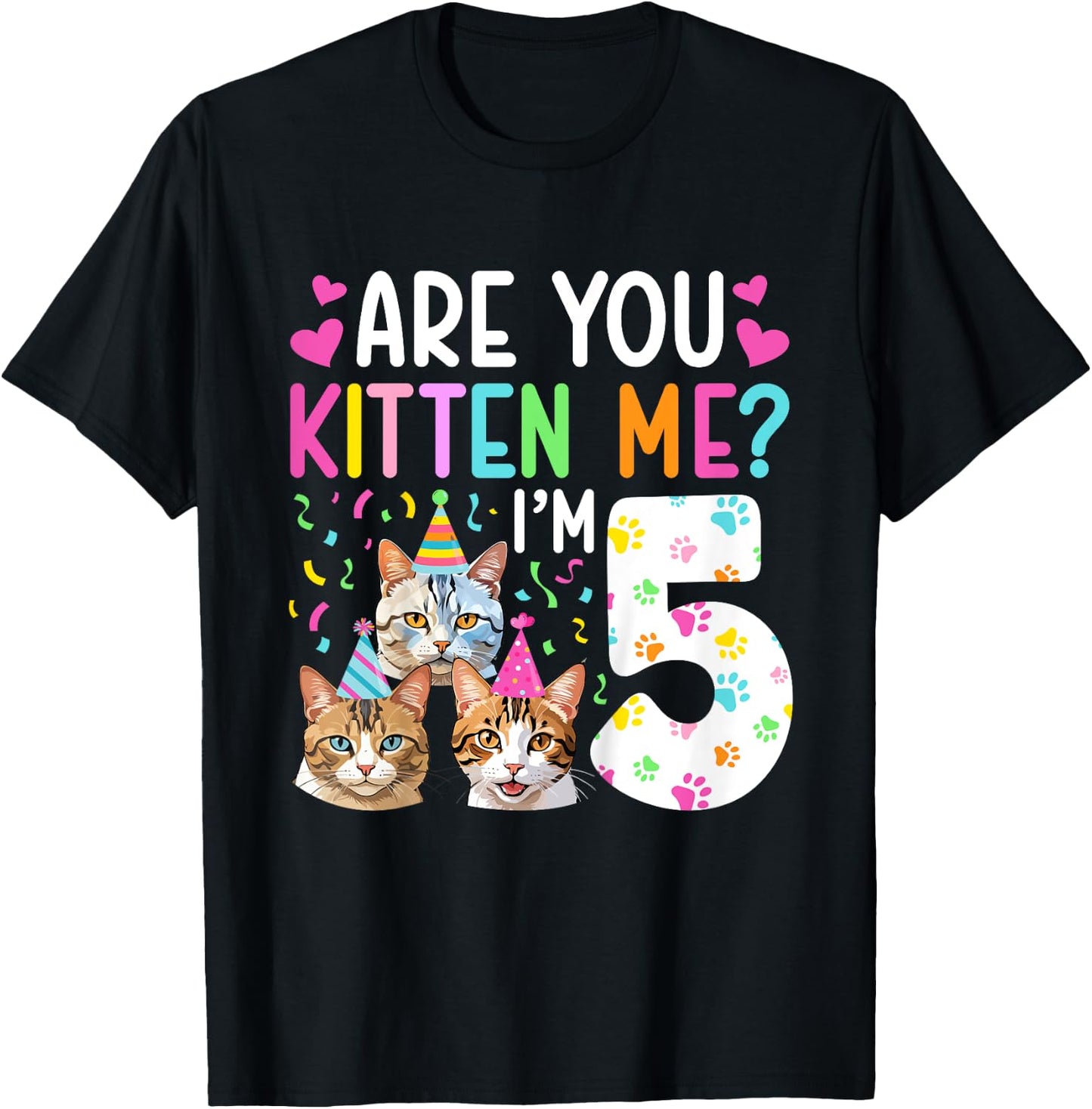 5th Cat Birthday Party 5 Year Old Girl Kitten Birthday T-Shirt - T-Shirt | Black