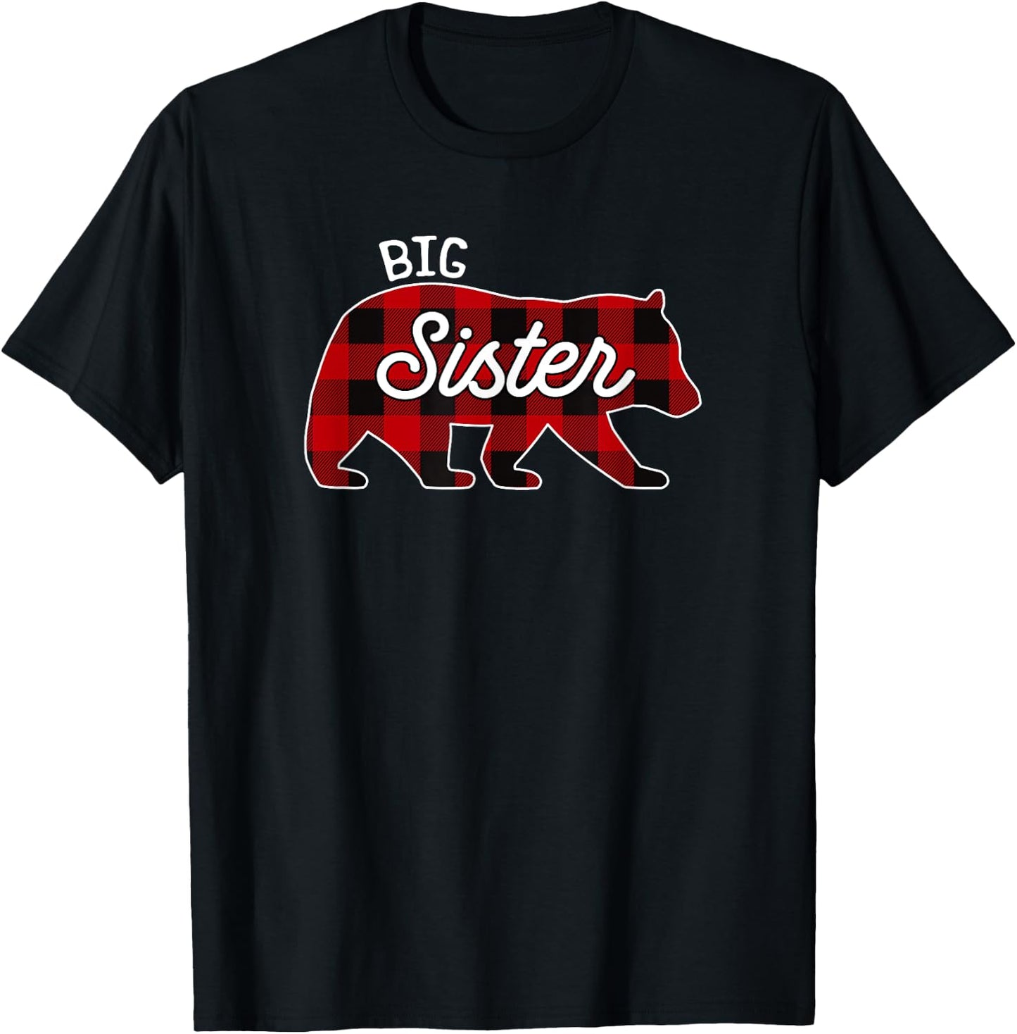 Big Sister Bear Red Buffalo Plaid Matching Family T-Shirt - T-Shirt | Black