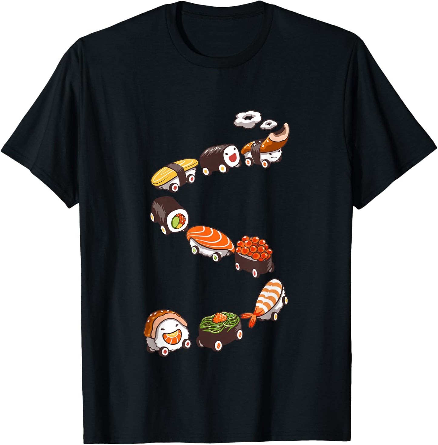 Funny Sushi Train Japanese Food Design T-Shirt - T-Shirt | Black