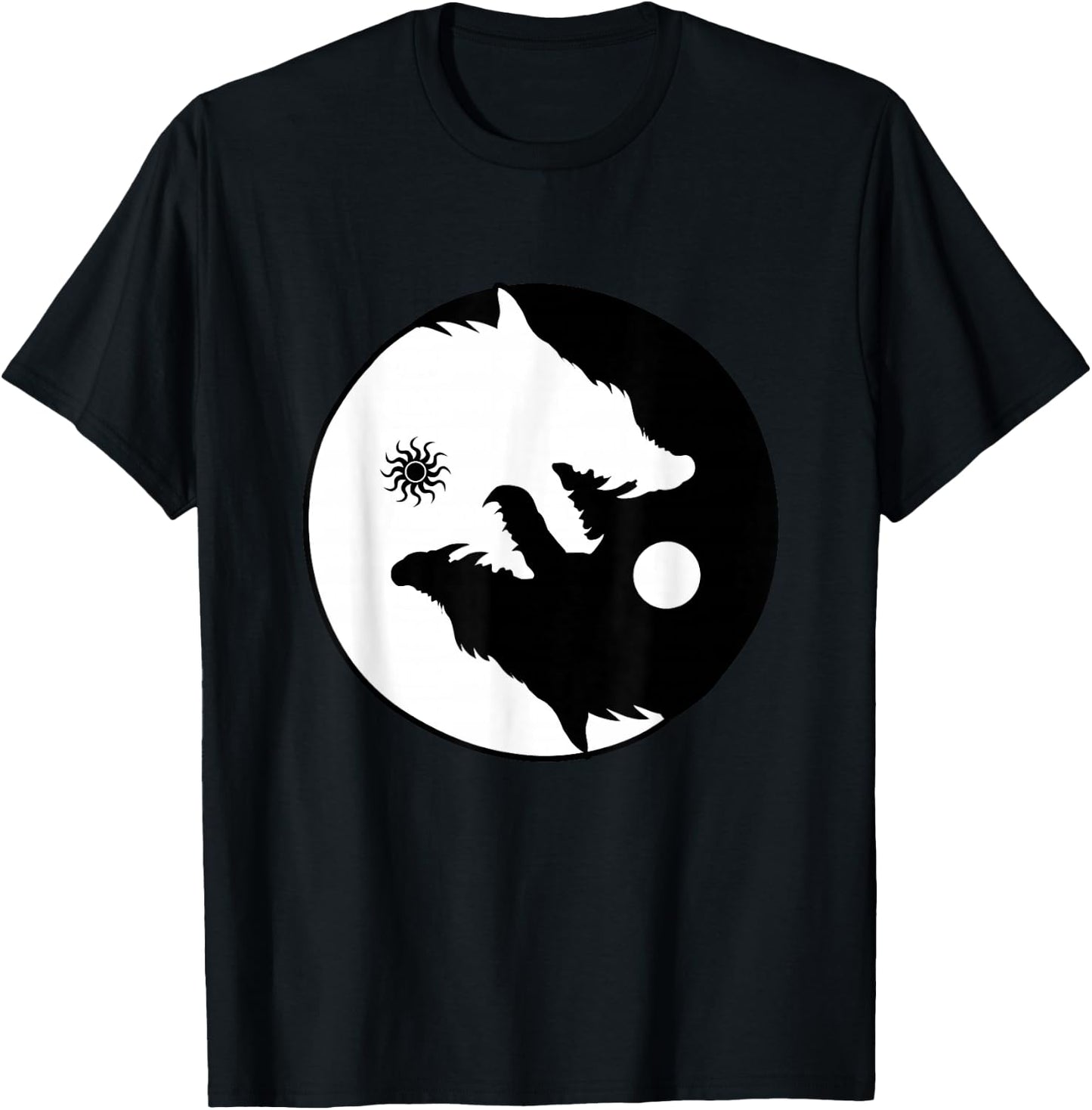 Wolf Yin Yang Sun Moon Vintage Harmony Balance Life Gift T-Shirt - T-Shirt | Black