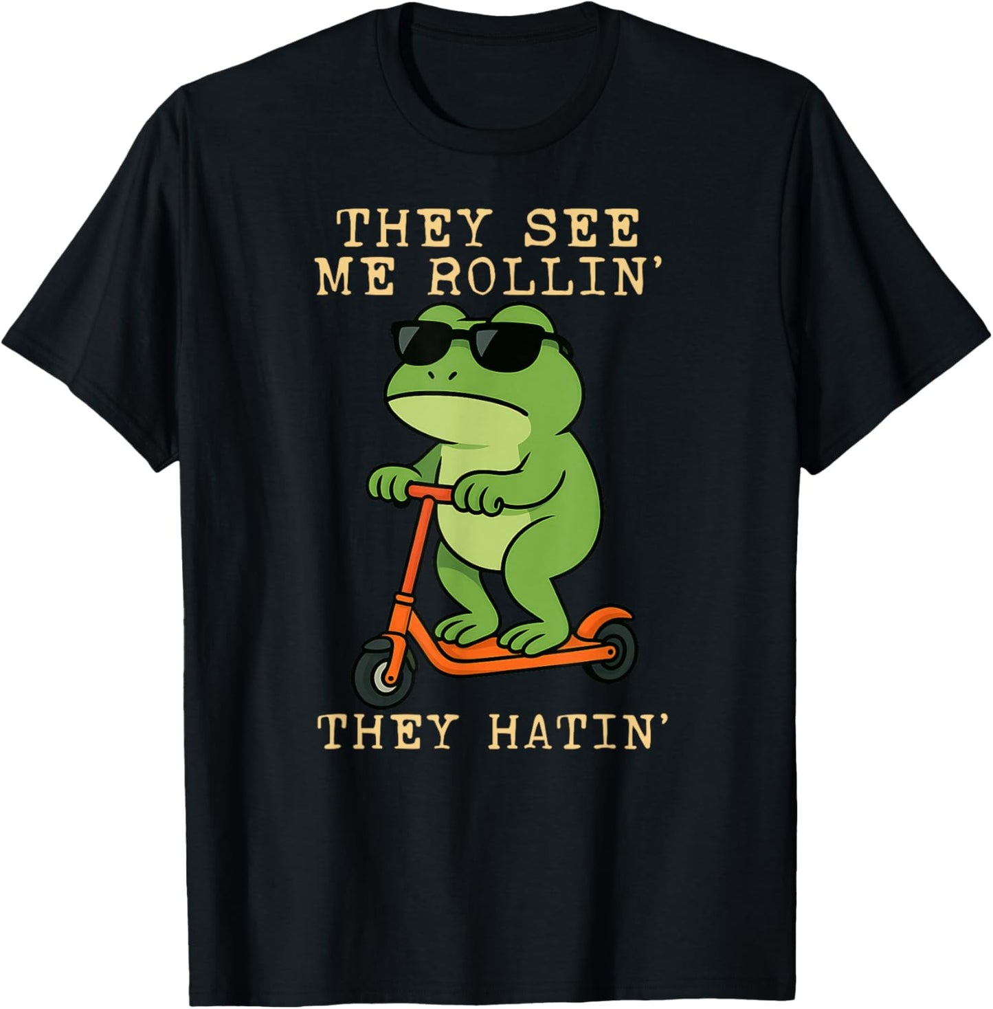 Funny Frog They See Me Rollin Hatin Scooter Boys Girls T-Shirt - T-Shirt | Black