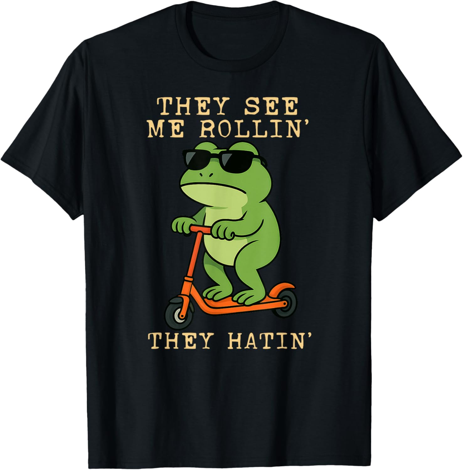 Funny Frog They See Me Rollin Hatin Scooter Boys Girls T-Shirt - T-Shirt | Black