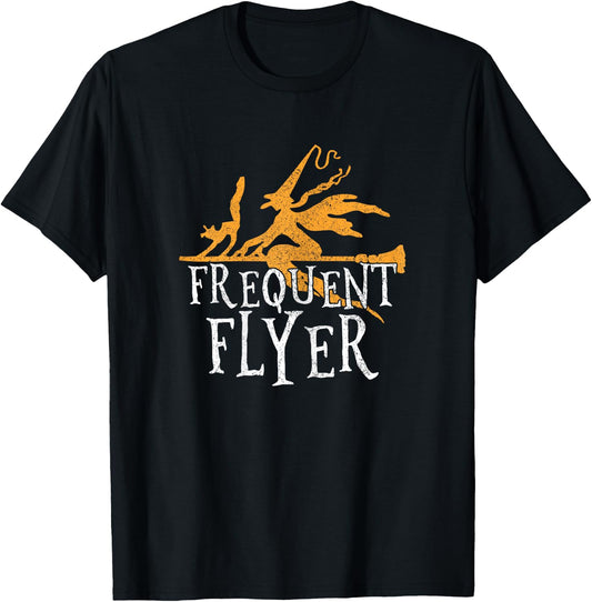 Frequent Flyer Funny Witch Halloween Party Outfit T-Shirt - T-Shirt | Black