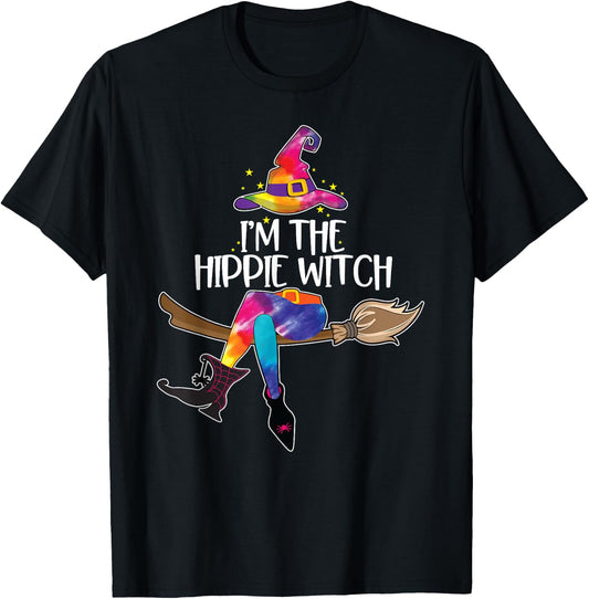 Im the Hippie Witch Shirt Halloween Matching Tie Dye Group T-Shirt - T-Shirt | Black