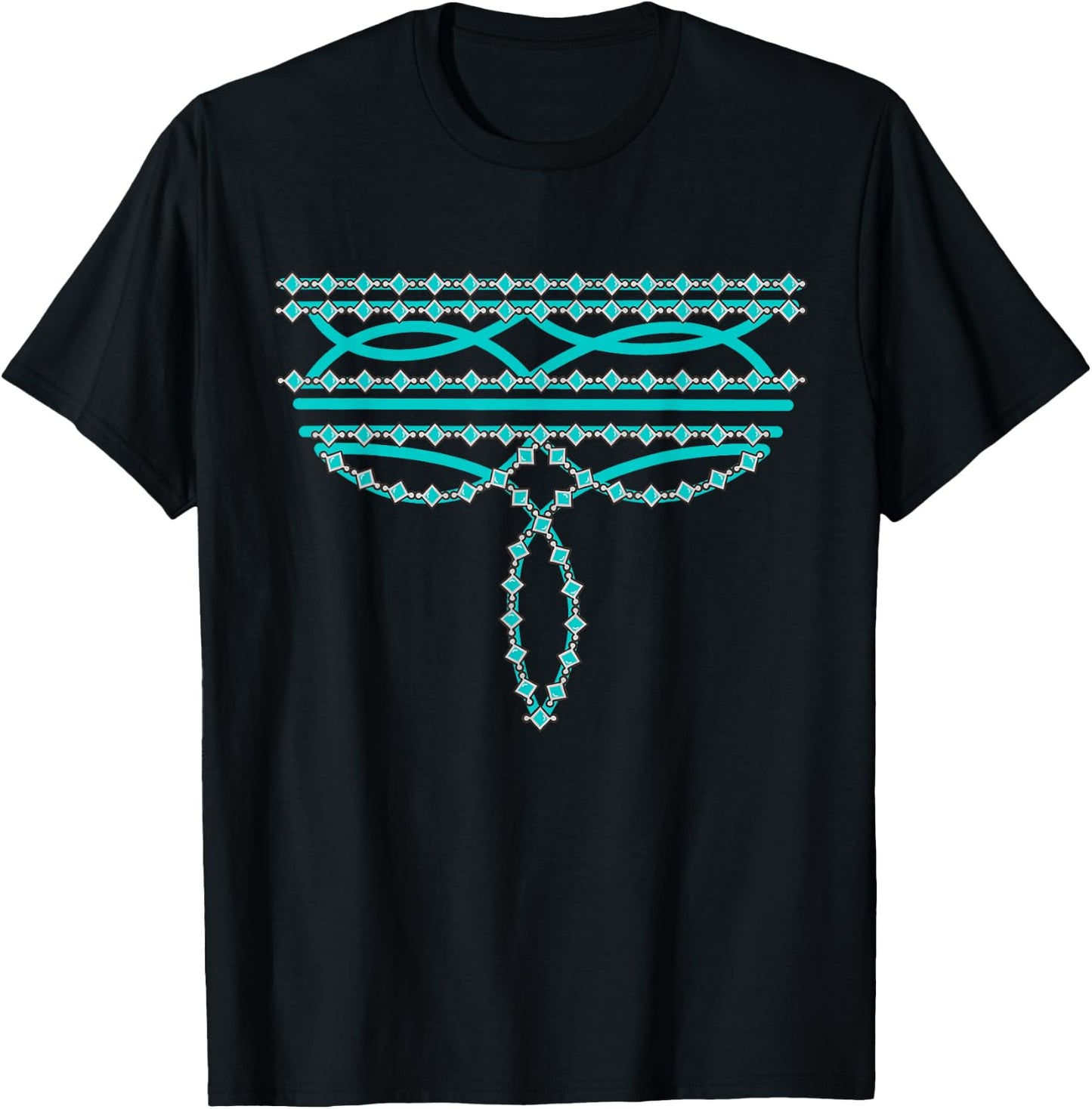 Turquoise Boot Stitch Western Boho Cowboy Cowgirl T-Shirt - T-Shirt | Black