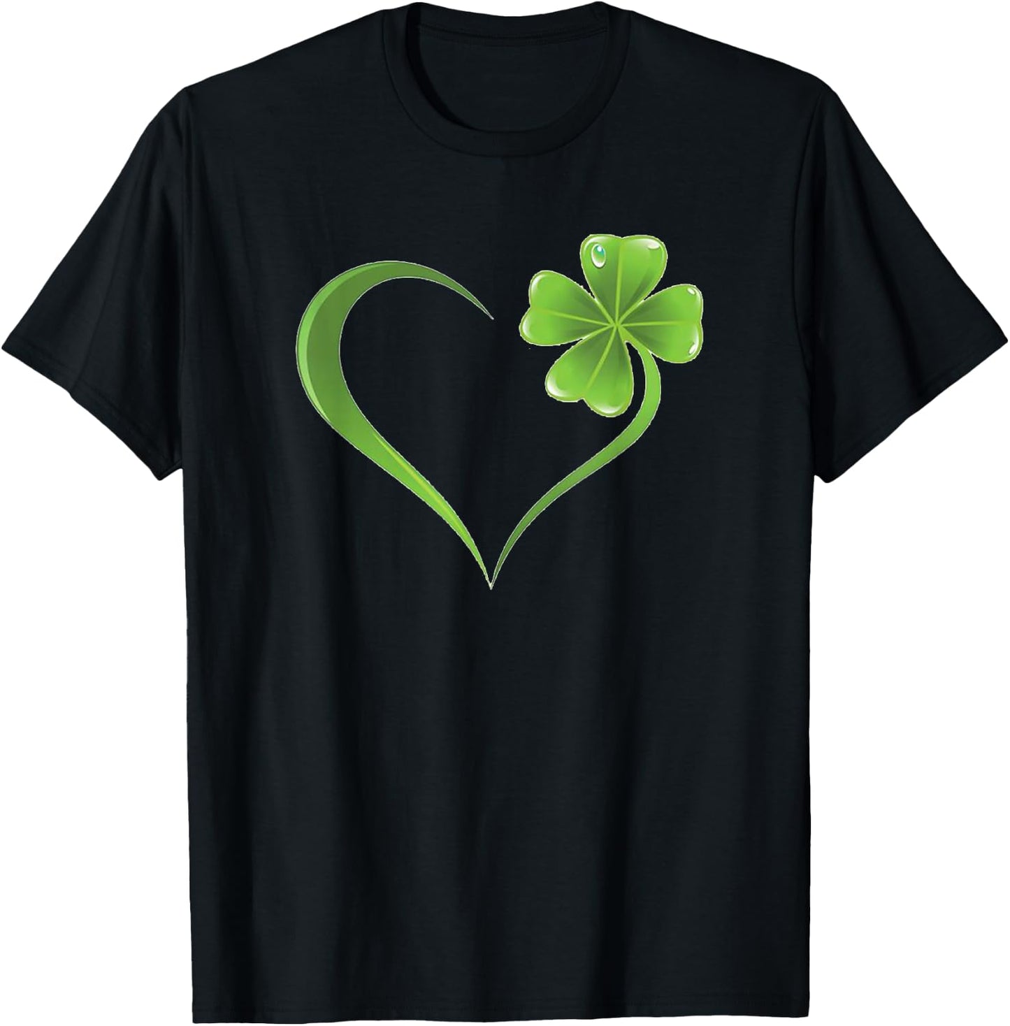 Four Leaf Clover Heart Shirt Lucky Shirt T-Shirt - T-Shirt | Black