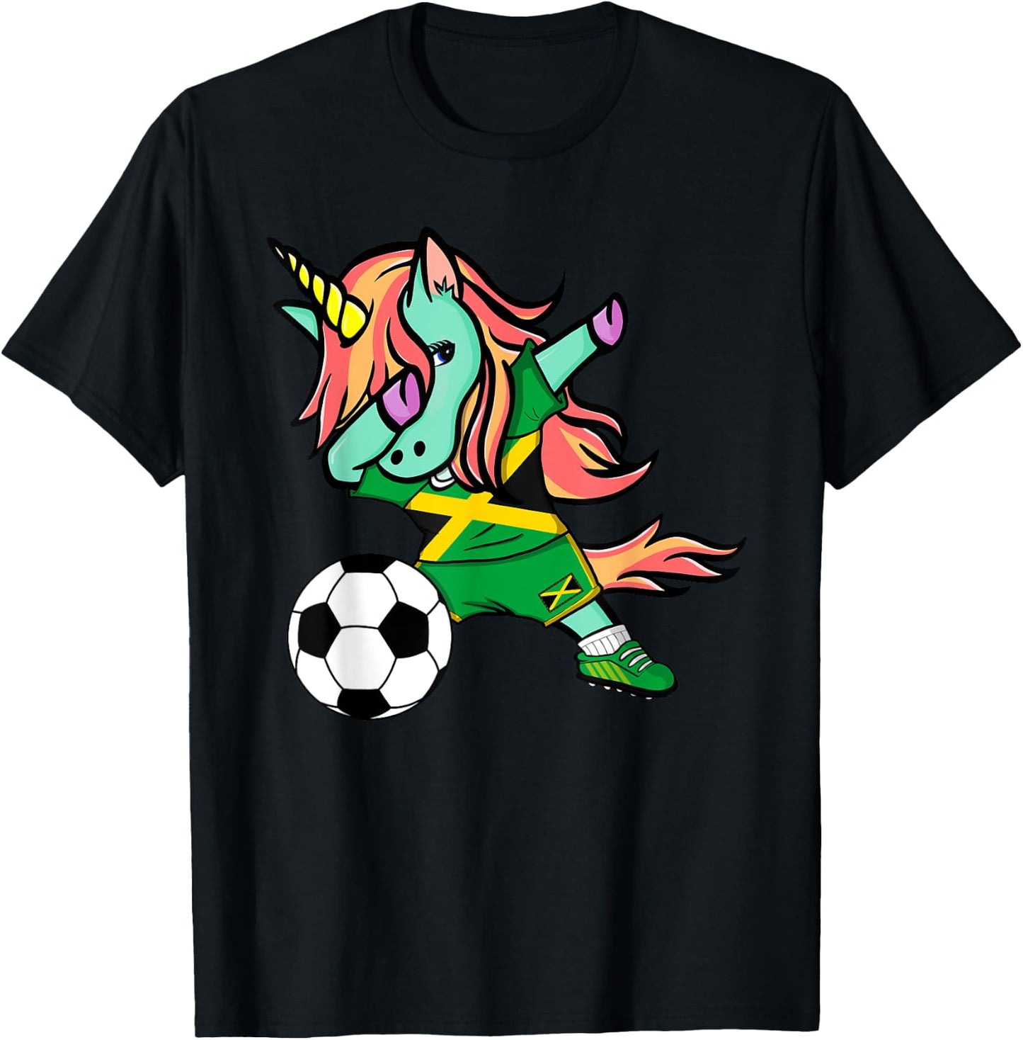 Unicorn Dab Jamaica Soccer Jersey Jamaican Football T Shirt T-Shirt - T-Shirt | Black