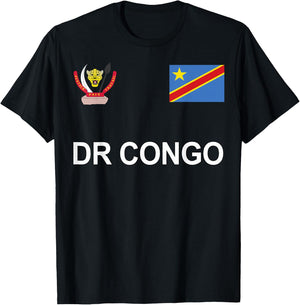 Sports-style Flag and Crest of DR Congo T-Shirt - T-Shirt | Black