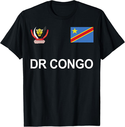 Sports-style Flag and Crest of DR Congo T-Shirt - T-Shirt | Black