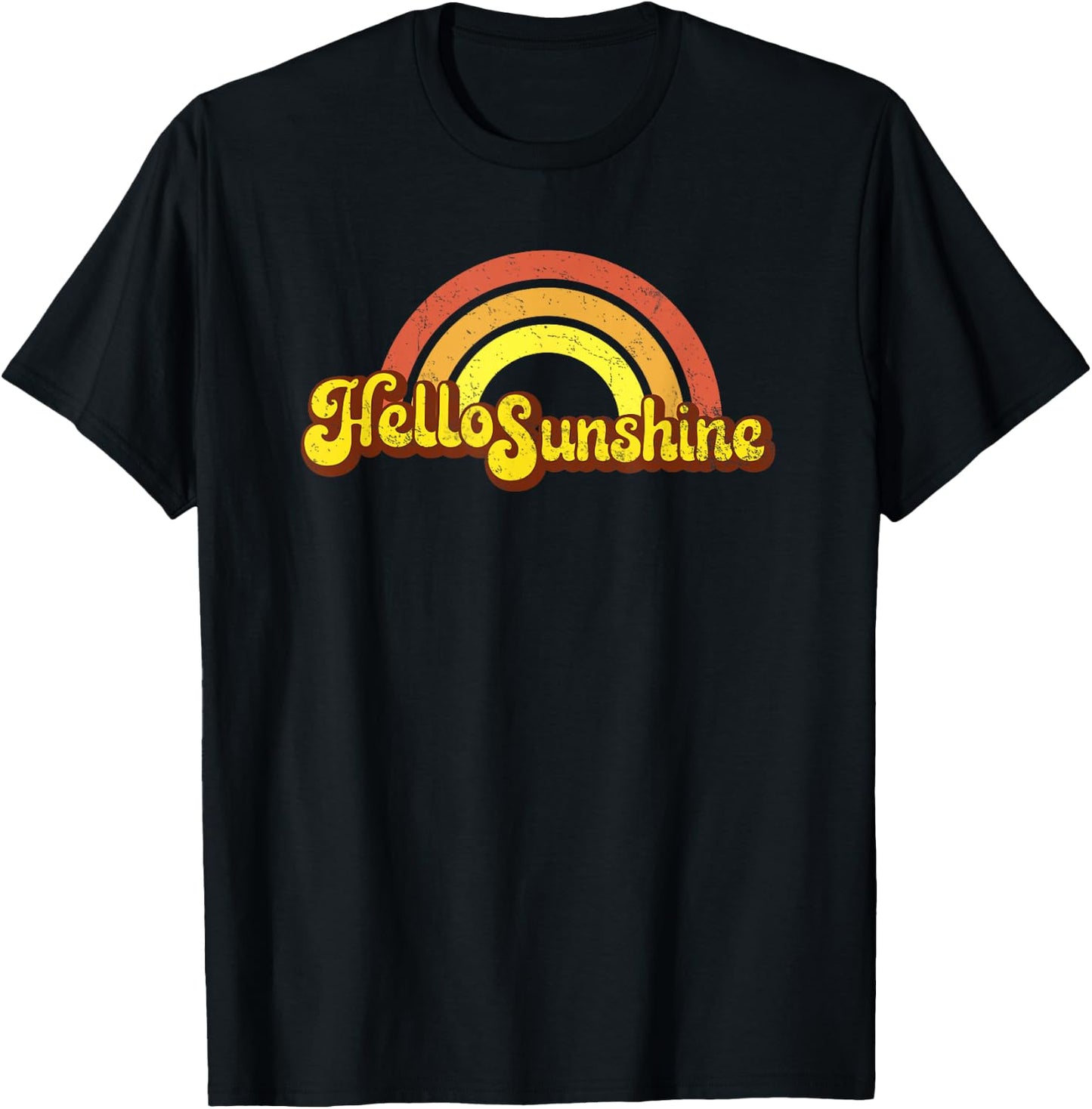 Rainbow Hello Sunshine - Retro, Hippy, Hippie Men Women Girls Kids T-Shirt - T-Shirt | Black