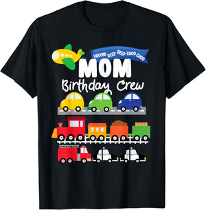 Mom Transportation Birthday Airplane Cars Fire Truck Train T-Shirt - T-Shirt | Black