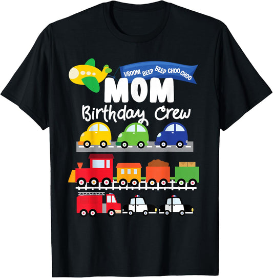 Mom Transportation Birthday Airplane Cars Fire Truck Train T-Shirt - T-Shirt | Black
