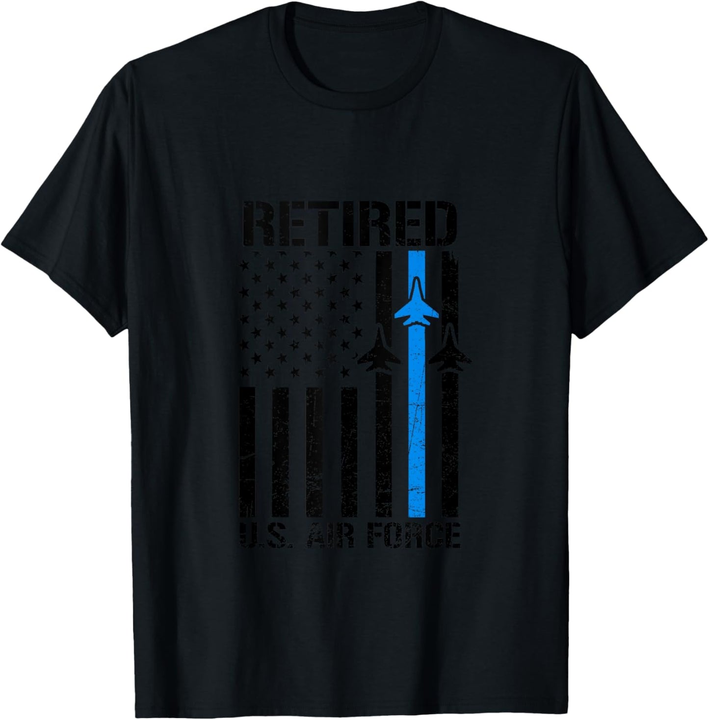 Retired US Air Force Flag American USAF Veteran Old Man T-Shirt - T-Shirt | Black