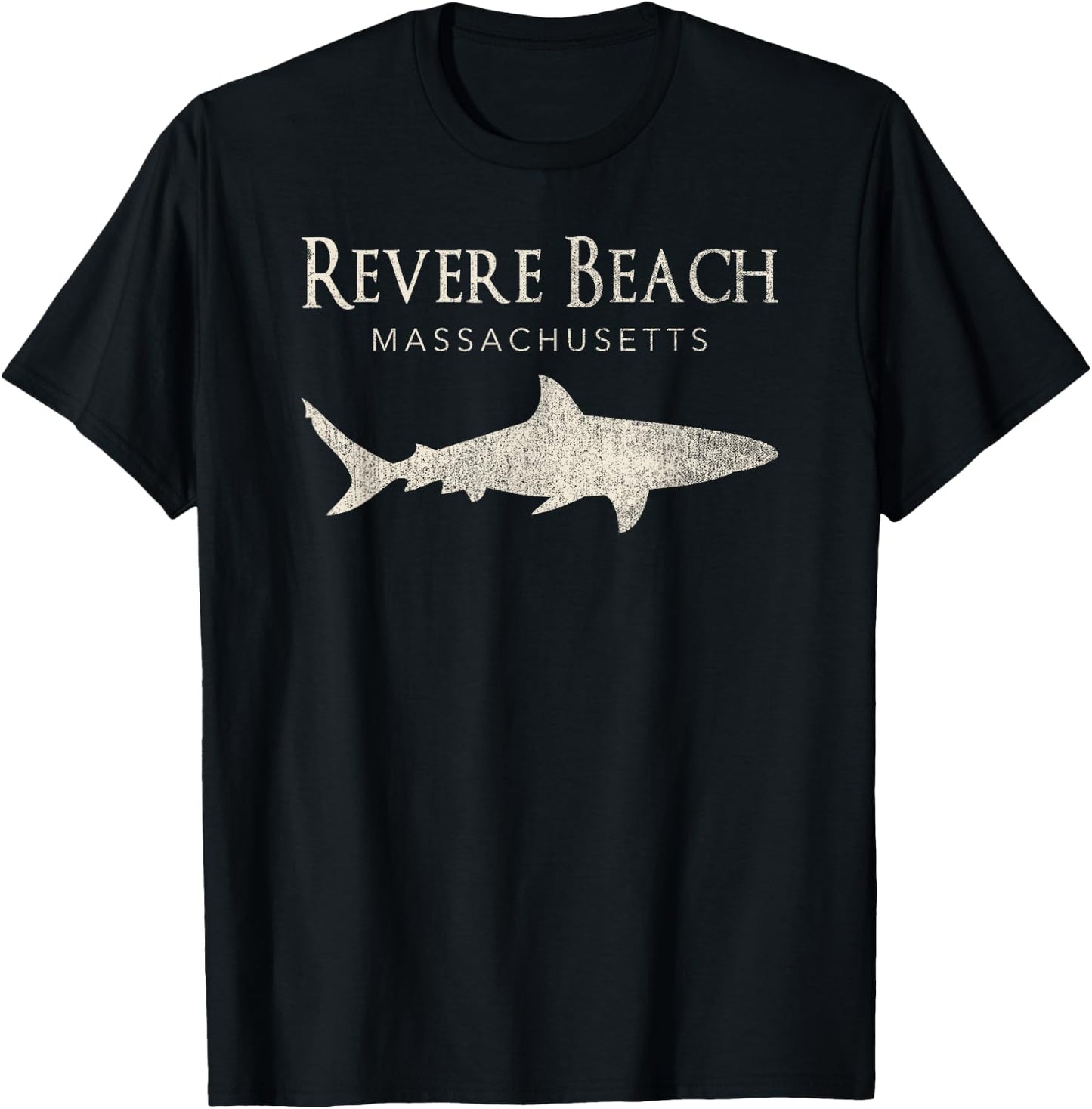 Retro Revere Beach MA Shark T-Shirt - T-Shirt | Black