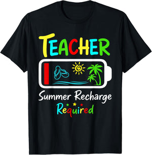 Teacher Summer Recharge Required Last Day Men Women Teacher T-Shirt - T-Shirt | Black