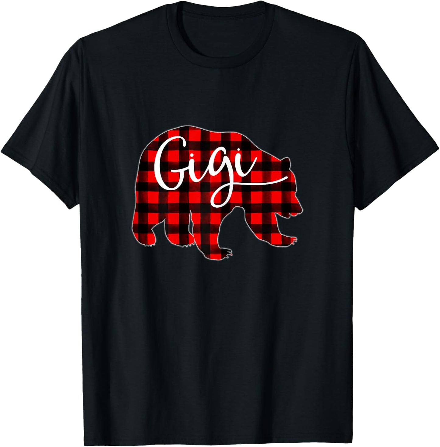 Red Plaid Gigi Bear Matching Family Christmas Eve Buffalo T-Shirt - T-Shirt | Black
