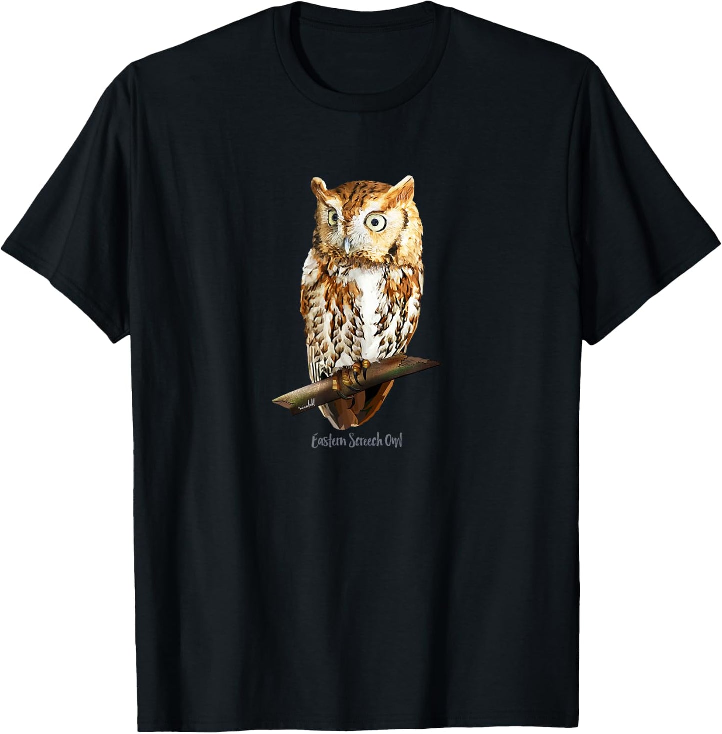 Screech Owl Graphic Birder Shirt Wildlife Bird Watching T-Shirt - T-Shirt | Black