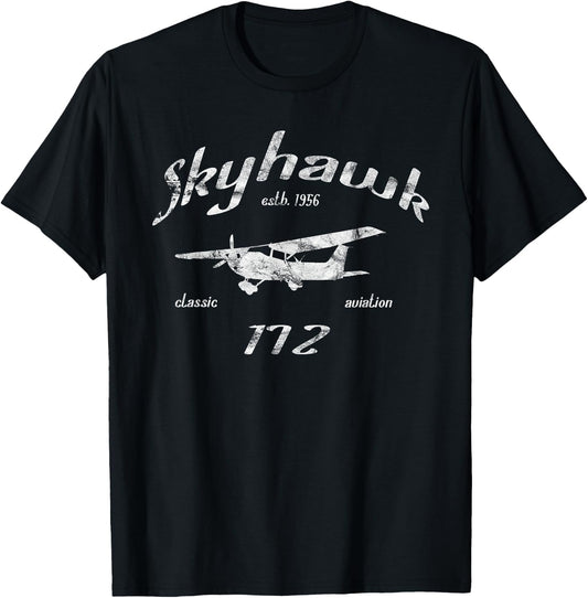 172 Skyhawk Airplane Classic Vintage Aviation Private Pilot T-Shirt - T-Shirt | Black