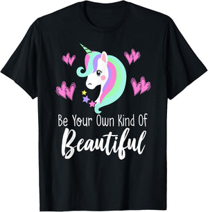 BE YOUR OWN KIND OF BEAUTIFUL Unicorn Positive Message Quote T-Shirt - T-Shirt | Black