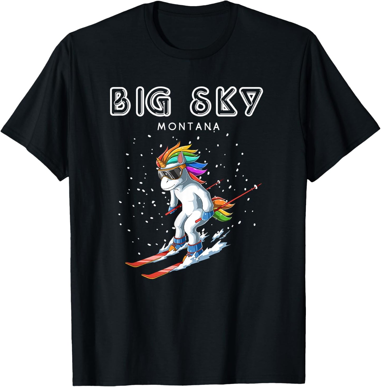 Montana Big Sky - Unicorn USA Ski Resort 80s Retro Gift T-Shirt - T-Shirt | Black