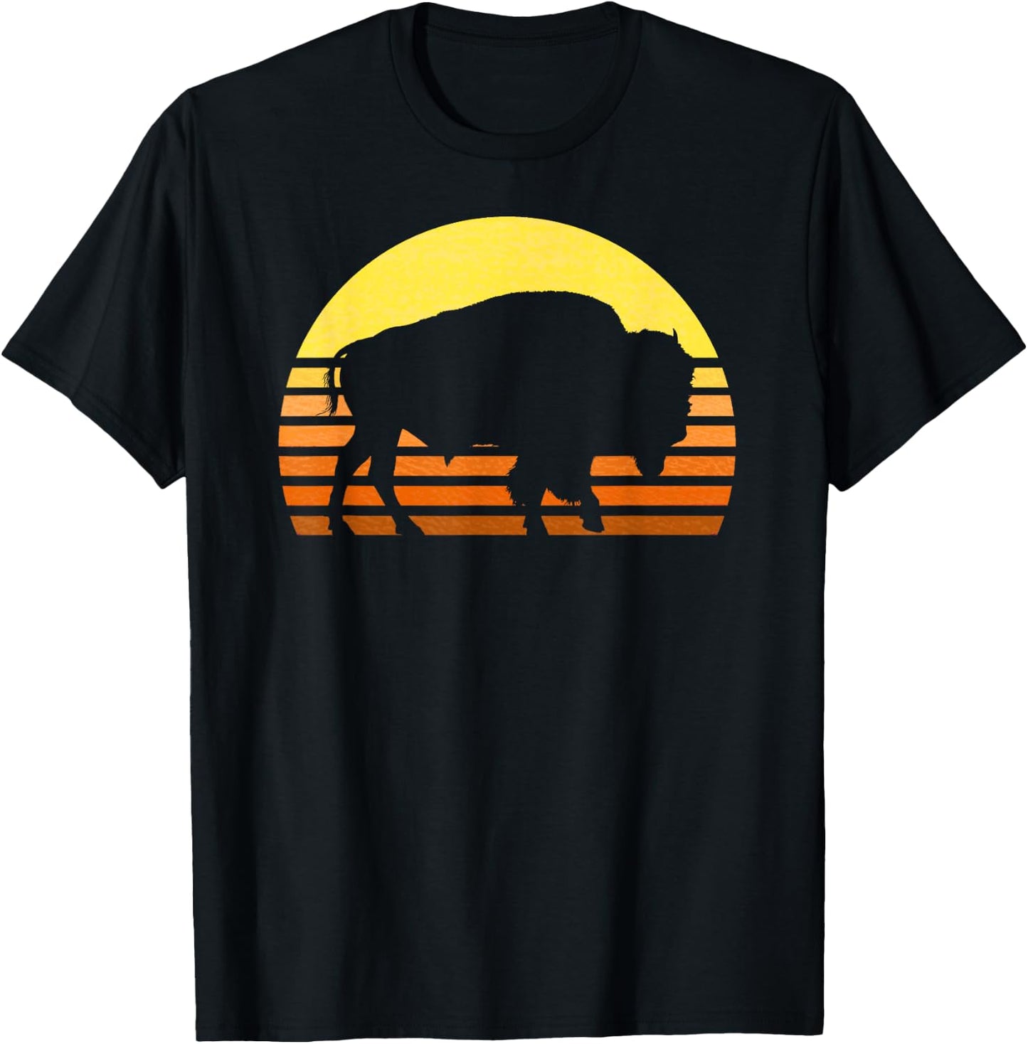 Native American Bison Buffalo Bull Western Indian Retro Sun T-Shirt - T-Shirt | Black