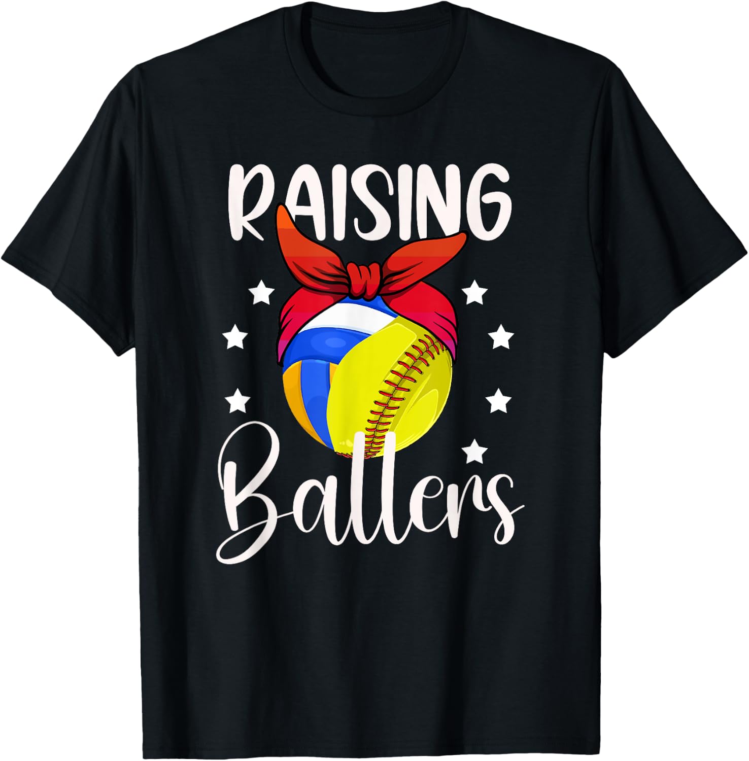 Raising Ballers Softball Volleyball Mom T-Shirt - T-Shirt | Black