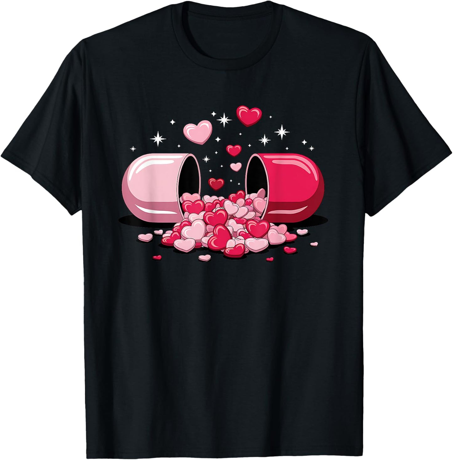 Pills Heart Love Valentine Hearts Medicine Pharmacy Capsule T-Shirt - T-Shirt | Black