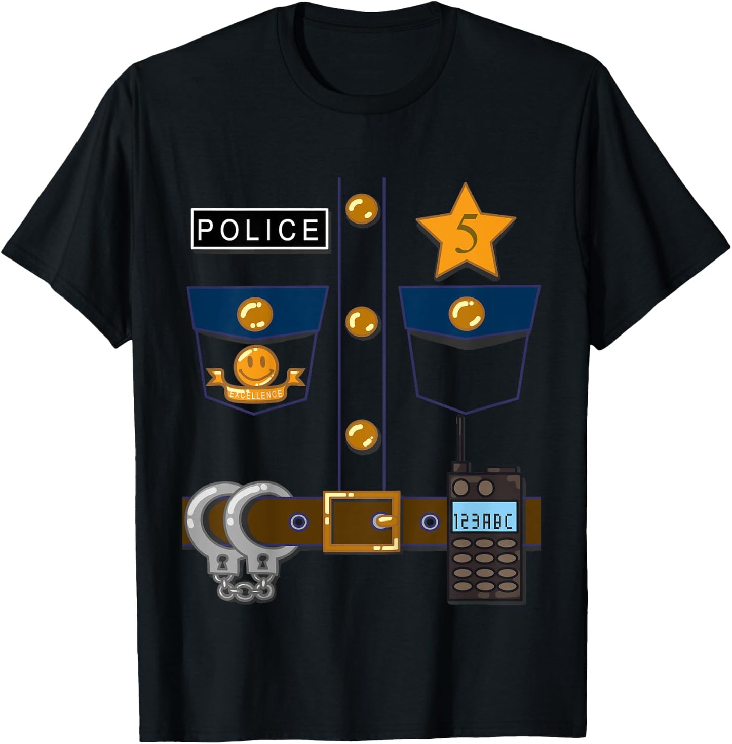 Kids Policeman Costume Funny Birthday 5 Year Old T Shirt T-Shirt - T-Shirt | Black