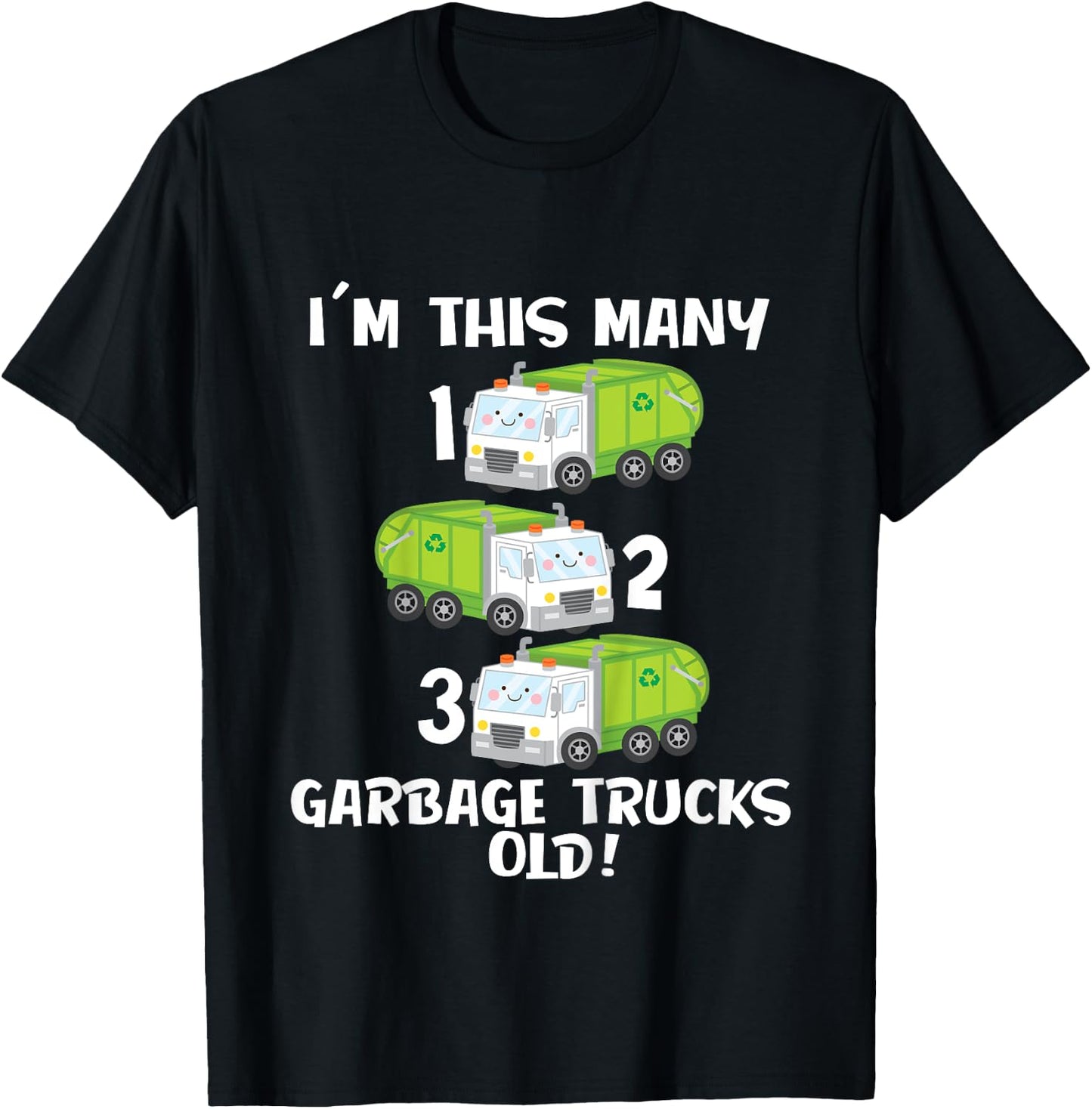 3rd Birthday Cute Garbage Truck Counting 123 Toddlers T-Shirt - T-Shirt | Black