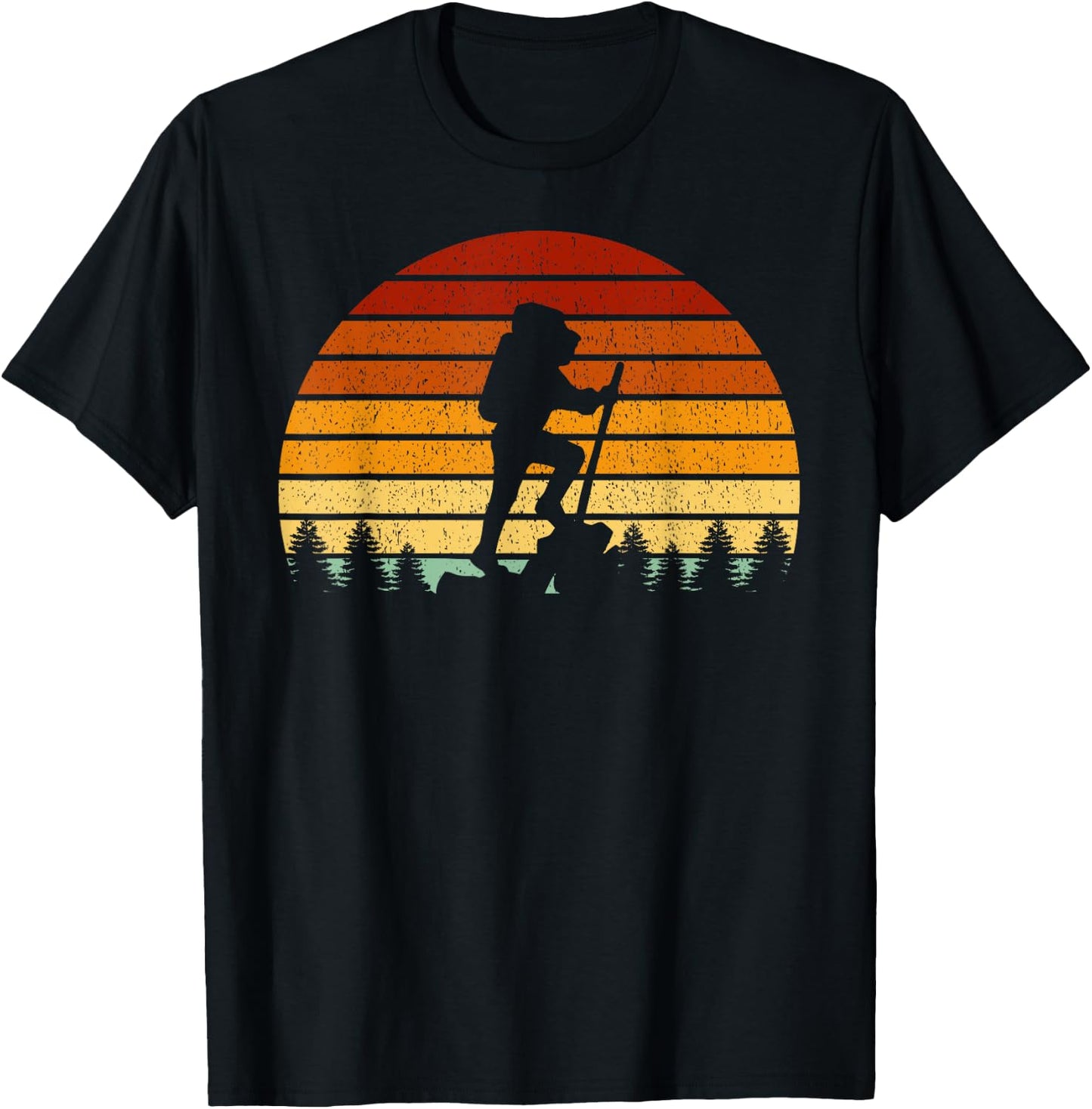 Vintage Sunset Hiking Gift Hikers and Mountaineers T-Shirt - T-Shirt | Black