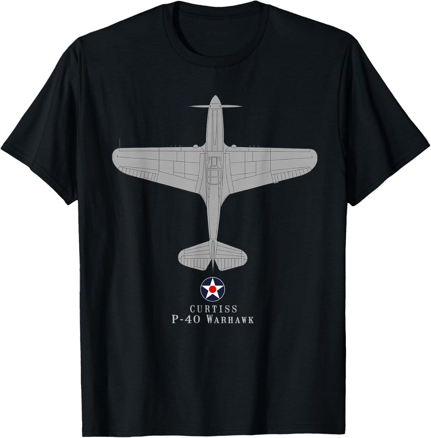 P-40 Warhawk WWII Fighter Airplane Tech Drawing T-Shirt - T-Shirt | Black