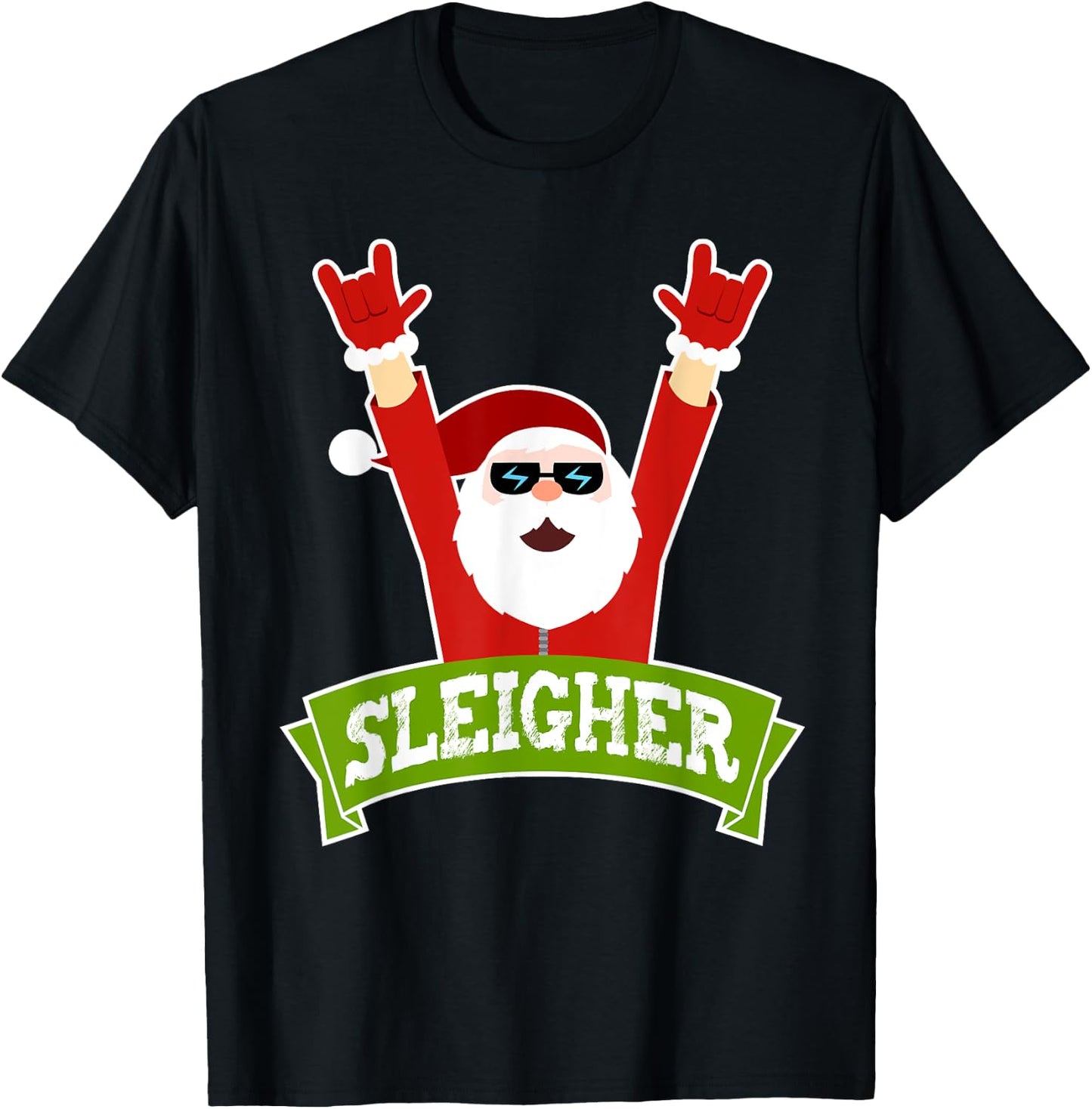 SLEIGHER - Funny Heavy Metal Music Santa - Christmas T-Shirt - T-Shirt | Black